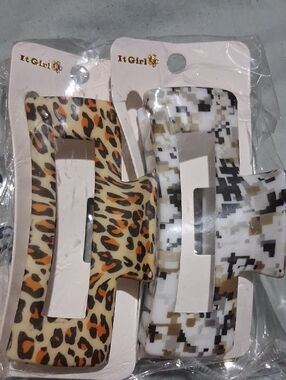 It Girl Leopard & Pixel Hair Claw Set - Tan, Orange, Black, White